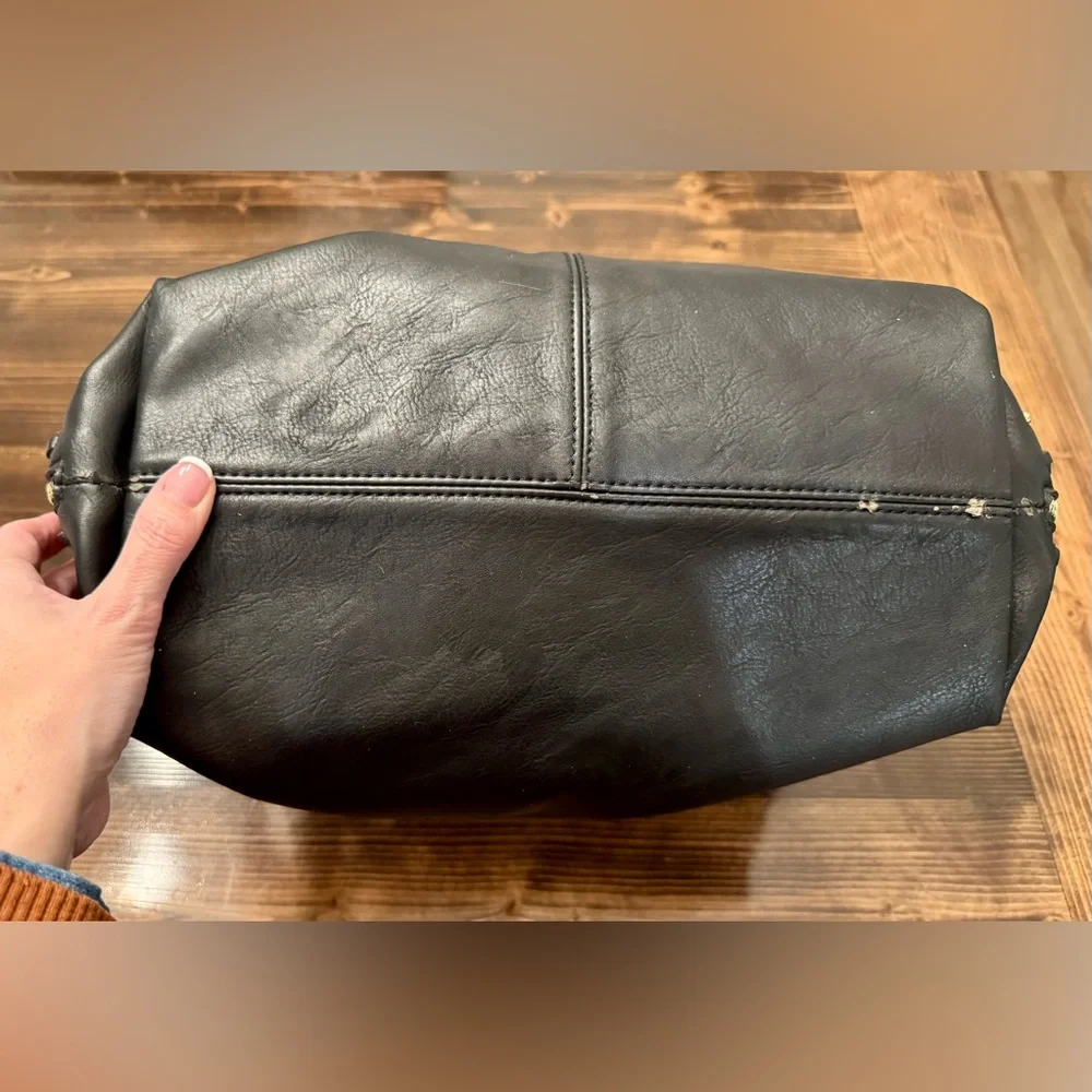 Moda‎ Luxe Large Black Studded Vegan Leather Hobo Bag with Whipstitch Trim